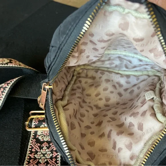 Black Quilted Crossbody Bag by KEDZIE with 2in tapestry strap - Picture 4 of 4